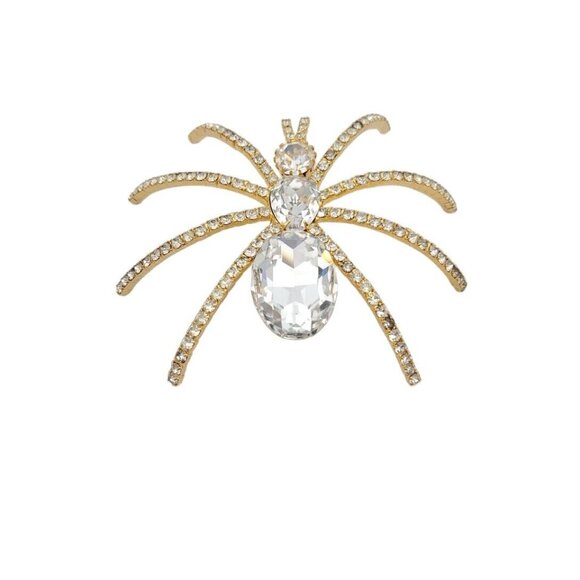 Large Crystal Rhinestone Spider Brooch Pin Gold Tone 3.5" Long *Ivana See Desc.* - Picture 5 of 8